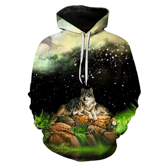 Fashion Galaxy Space 3D Hoodie bright wolf Print Hoodies Sweatshirts Men Women Unisex Hooded Pullovers Animal 3D Tops