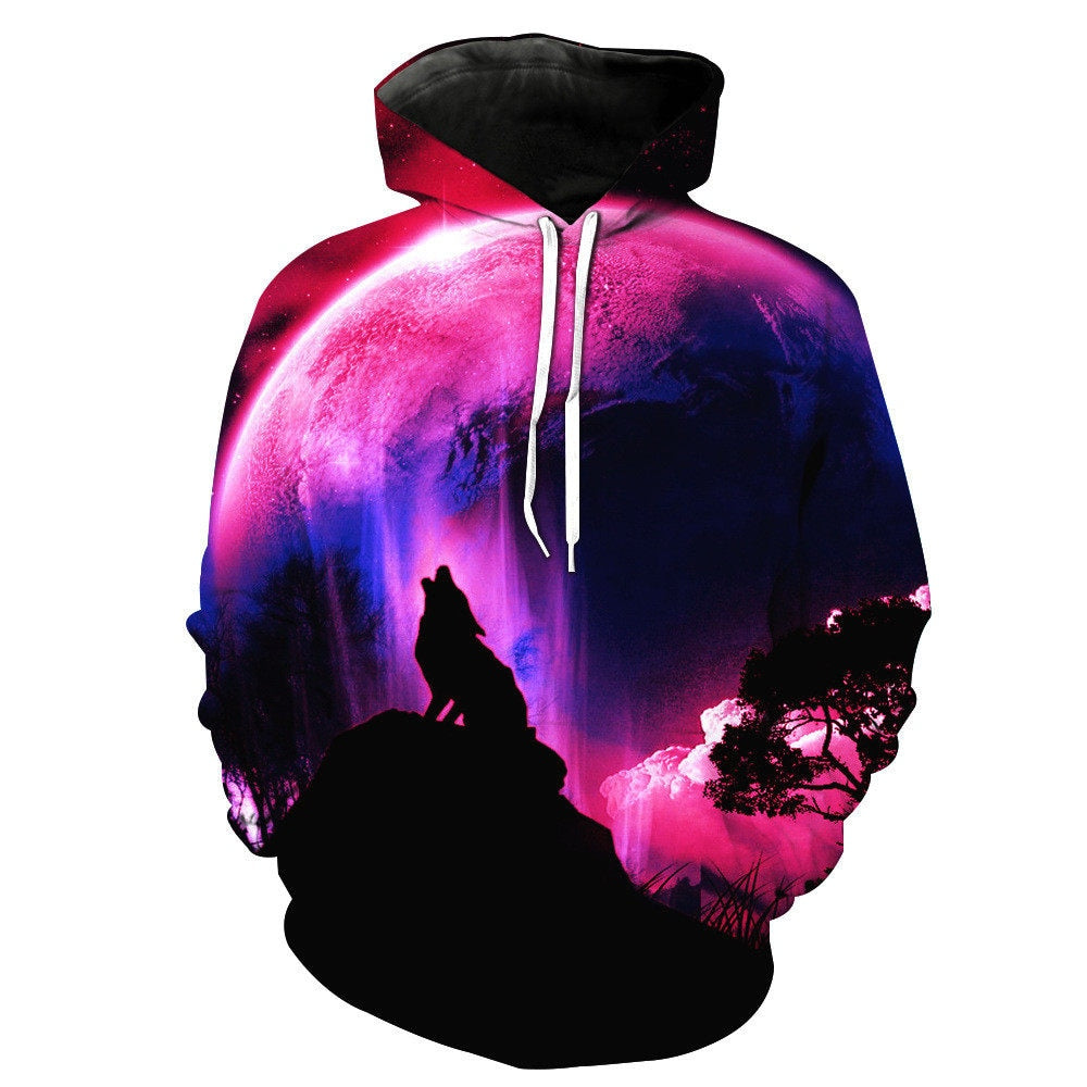 Fashion Galaxy Space 3D Hoodie bright wolf Print Hoodies Sweatshirts Men Women Unisex Hooded Pullovers Animal 3D Tops