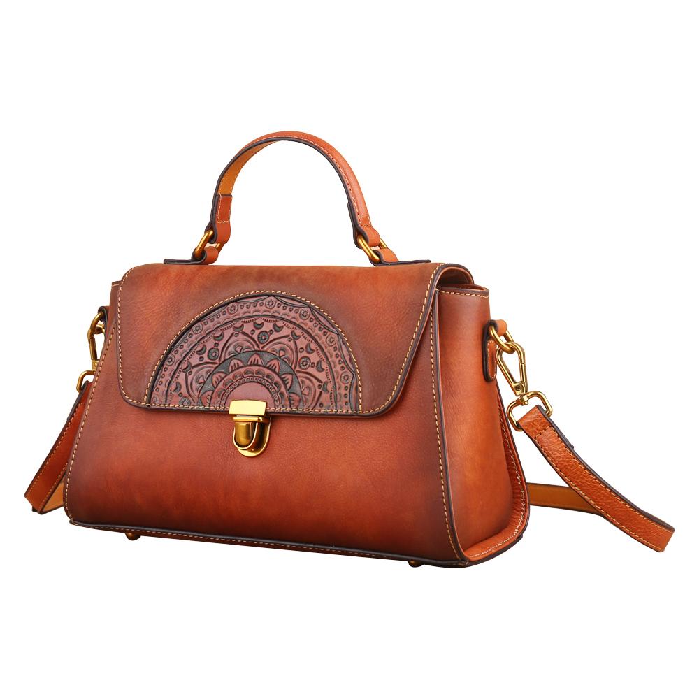 Womens Vintage Leather Tote Handbag Small Top-Handle Bags