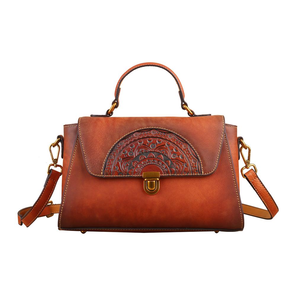 Womens Vintage Leather Tote Handbag Small Top-Handle Bags