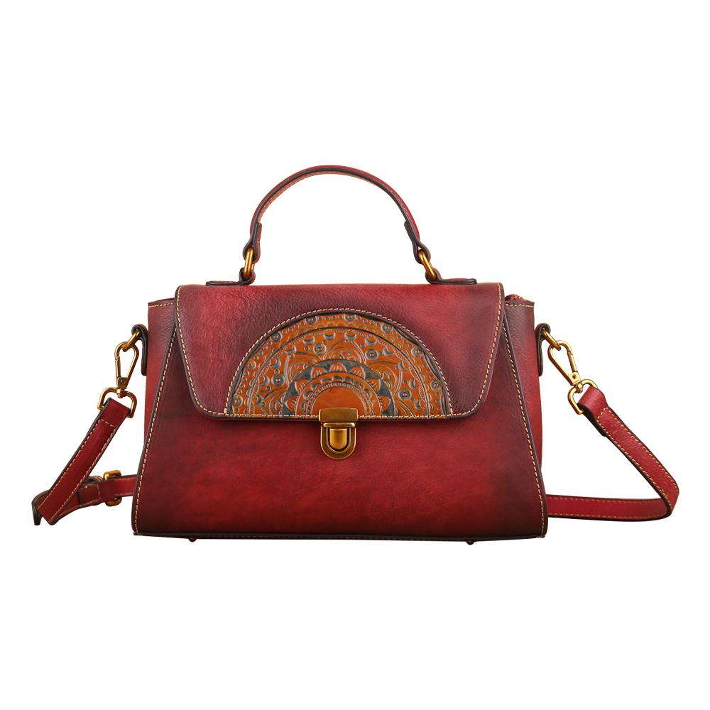 Womens Vintage Leather Tote Handbag Small Top-Handle Bags