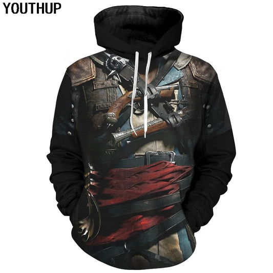 3d Hoodies Assassin Armor 3D Print Hoodies Cool Cosplay Hooded Sweatshirts Men 3d Pullover Streetwear-0